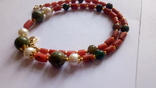 Ожерелье, натуральный коралл, натуральный жемчуг, унакит, агат, фото №2
