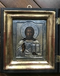 Старинная икона "Господь Вседержитель" в серебряном окладе 84 пробы и киоте, фото №4