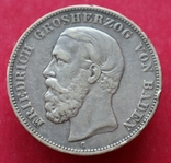 1893г, 5 марок, Баден., фото №2