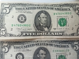 4 купюры по 5 долларов США 1969, 1988 годов, фото №6
