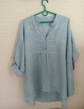 Итальянская льняная женская блузка удлиненная длинный и 3/4 рукав голубая 52-54, фото №6