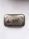 Серебряная табакерка с чернью и сюжетом 1889 год., фото №4