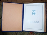 Документ - книжка Почётная Медаль Союза Свободной немецкой молодежи ВЛКСМ комсомол FDJ, фото №3