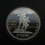 5 унций 1991 года Швейцария серебро 999 пробы 155.5 грамм, фото №3