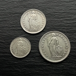 2 Франка 1 франк 1/2 Франка 1945-1957 г Швейцария серебро 17.53 г, фото №3
