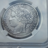 5 франков, Франция, 1870 г., Церера, А (малый тираж), серебро 0.900, 24.80 гр., серт. подл, фото №5