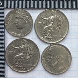 Четыре монеты Италии - 20, 50 чентезимо и 1 лира, король Виктор Эммануил III, 1920-е, фото №3