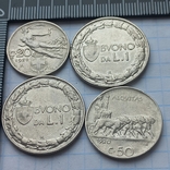 Четыре монеты Италии - 20, 50 чентезимо и 1 лира, король Виктор Эммануил III, 1920-е, фото №5