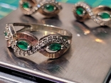 Серьги +кольцо серебро 925 с Золотыми вставками и камнями., фото №5
