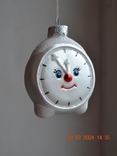 Скляна ялинкова іграшка "Годинник "Без п'яти хвилин до дванадцятої". Висота 7,5 см., фото №2