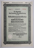 Німеччина Облігація Земельна позика Мекленбург 1000 рейхсмарок 1942 Шверін, фото №2