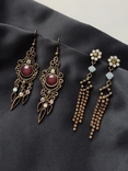 Вінтажні бронзові сережки в східному стилі, кристали Аврора, фото №5