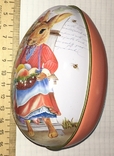 Жерстяна коробка (велика), пасхальне яйце, зайчик-господиня, квіти / кролик, фото №8