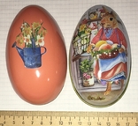 Жерстяна коробка (велика), пасхальне яйце, зайчик-господиня, квіти / кролик, фото №11