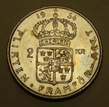 2 кроны, 1954 г Швеция, фото №2