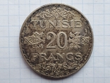 Французский Тунис 20 франков 1934 год,серебро., фото №2