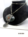Vintage pendant with a chain green agate silver plated handmade, photo number 4