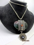 Vintage pendant with a chain green agate silver plated handmade, photo number 5