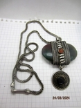 Vintage pendant with a chain green agate silver plated handmade, photo number 8