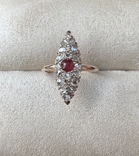 Старовинний перстень з золота з алмазами і рубіном, фото №2