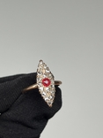 Старовинний перстень з золота з алмазами і рубіном, фото №5