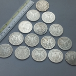 Пятнадцать монет "1 доллар" Morgan Dollar, США, 1880-1900-е серебро 0.900 384 грамма, фото №7