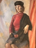 1.78 Картина. Портрет женщины с чашкой кофе. Есть потертости краски в нижней части., фото №2