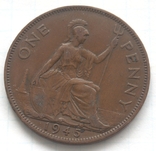  1 пенні, Велика Британія, 1945р., фото №2