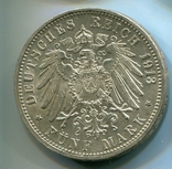 Баден 5 марок 1913 г. Серебро, photo number 3