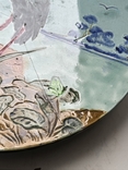Тарелка настенная керамика Кузнецов цапля камыши лилии, фото №4