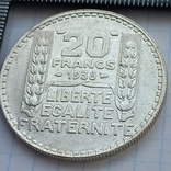 20 франков, Франция, 1938 год, серебро, 0.680, 20.01 грамма, фото №2