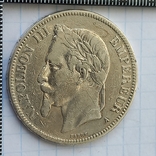 5 франков, Франция, 1870 год, А, император Наполеон III, серебро 0.900 24.68 грамма, фото №3