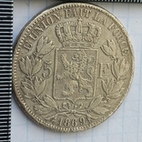 5 франков, Бельгия, 1869 год, король Леопольд II, серебро 0.900, 24.43 грамма, фото №4