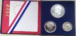 USA США - набор 3 монеты 1/4 1/2 1 Dollar 1976 - 200 років незалежності США в холдері, фото №2