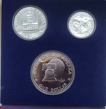 USA США - набор 3 монеты 1/4 1/2 1 Dollar 1976 - 200 років незалежності США в холдері, фото №3