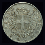 Италия 1 лира 1863 Т серебро Турин, фото №2