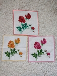 Винтажный батистовый носовой платок с розой, набор 3шт., фото №7