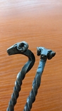 Набор: вилка и ложка из кованой воронёной стали ручной работы с намерением в виде бараньих, фото №5
