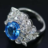 Кольцо 925 натуральный голубой топаз, цирконий., фото №4