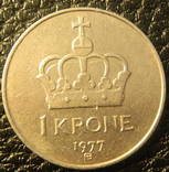 1 крона Норвегія 1977, фото №2