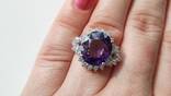 Кольцо 925 натуральный ААА пурпурно фиолетовый аметрин, белый сапфир., фото №5
