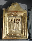 Серебряная икона с четырьмя святыми + киот. 84 проба. 40х58 см., фото 2