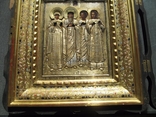 Серебряная икона с четырьмя святыми + киот. 84 проба. 40х58 см., фото 4