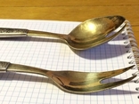 Самородок ложка вилка салатная раздаточная серебро 916 позолота СССР, фото №6