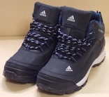 0111 Зимние кроссовки на меху Adidas, Экокожа , цвет т. синий , 46 размер 30 см стелька, фото №4