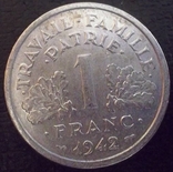 1 франк 1942 року Франція Віши (у складі ІІІ Рейху), фото №2