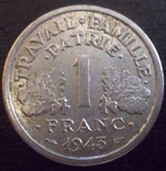 1 франк 1943 року Франція Віши (у складі ІІІ Рейху), фото №2