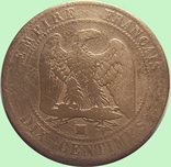 1.Франция 10 сантимов, 1854 г.Отметка мон двора: "MA" - Марсель, фото №3