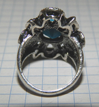Бирюзовое кольцо имитация капельного серебра, фото №6