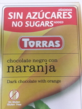 Шоколад без сахара Torras черный с кусочками апельсина Испания 75г, фото №4